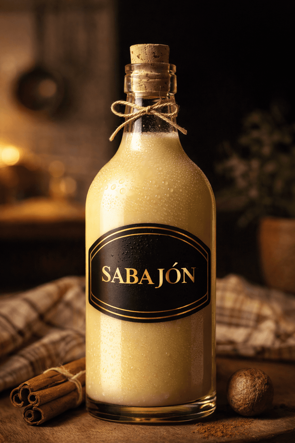 Botella de sabajón artesanal de Neiva sobre fondo elegante